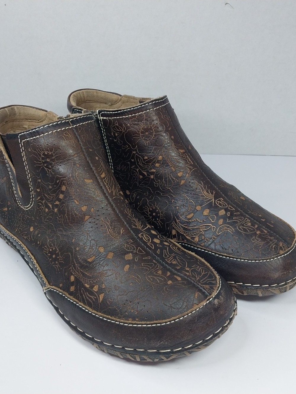 L'Artiste by Spring Step Sz EU 37 US 6.5-7 Brown Embossed Leather Faux Fur Shoes